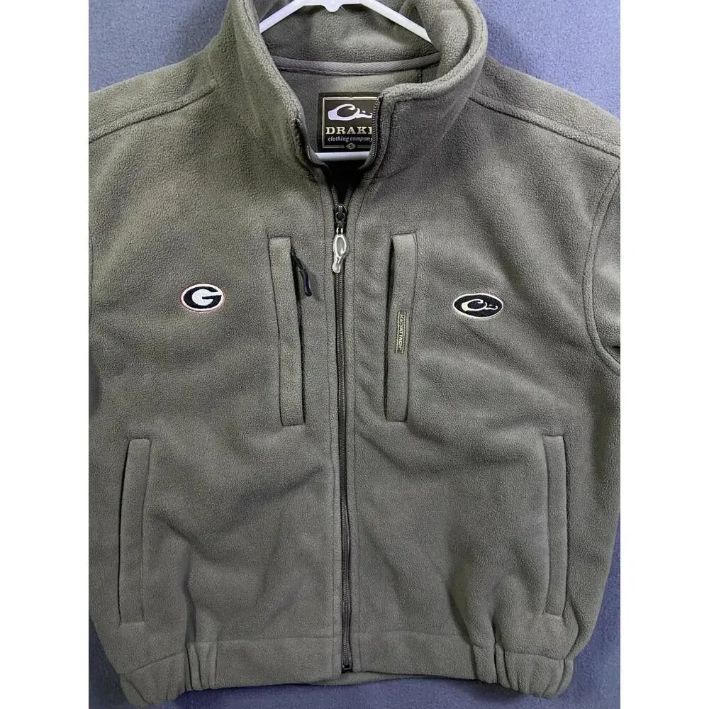 Drake Heavy Fleece Waterfowl Magnattach Georgia Bulldogs Zip Green Jacket Mens S